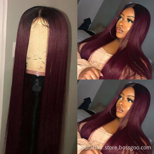 4x4 Lace Closure Human Hair Wigs Women HD Lace Pre Plucked 100% Virgin Wig Ombre 1b Burgundy 99j Human Hair Lace Wigs Straight